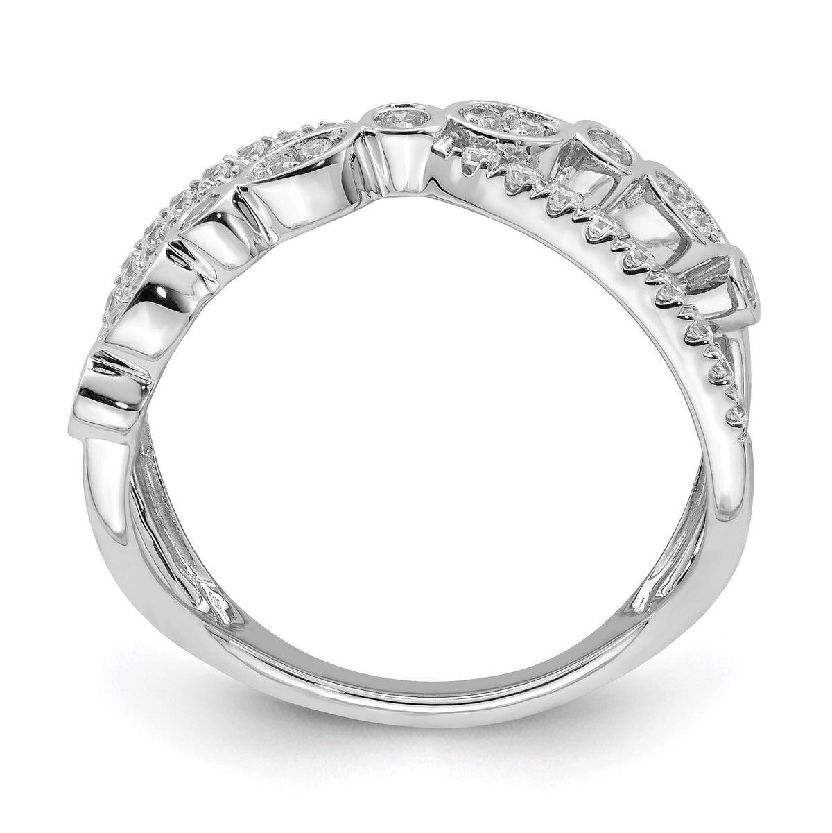 14k White Gold Polished Criss Cross Diamond Ring-RM8411