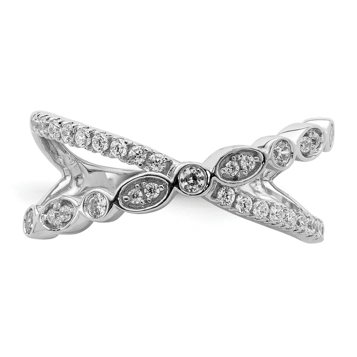 14k White Gold Polished Criss Cross Diamond Ring-RM8411