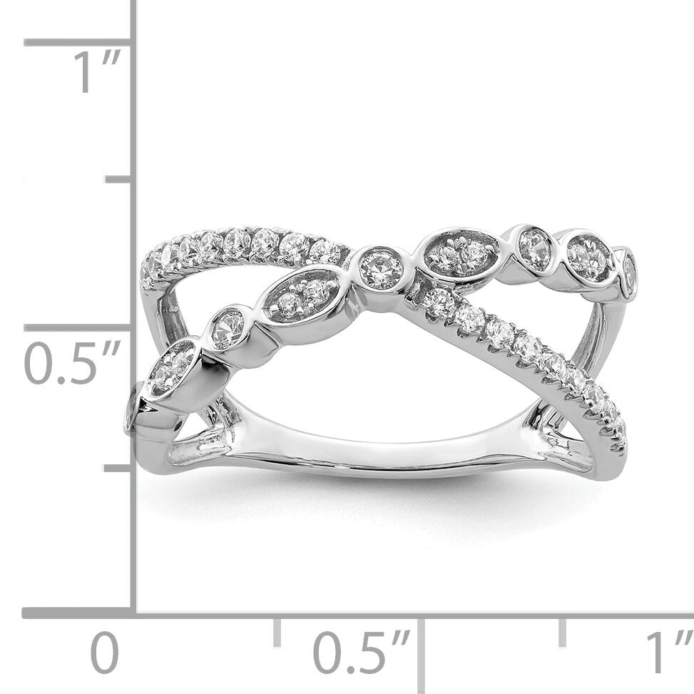 14k White Gold Polished Criss Cross Diamond Ring-RM8411