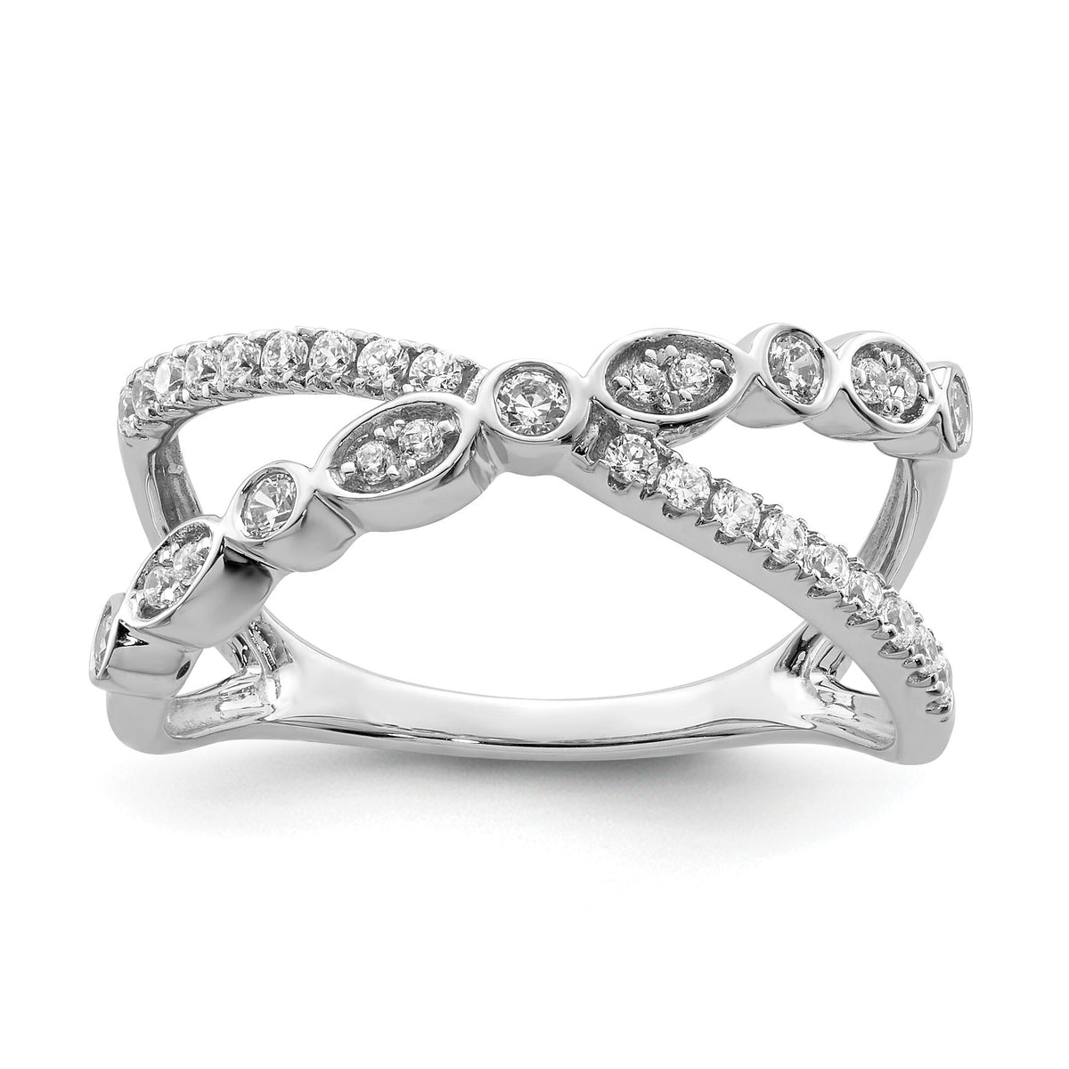 14k White Gold Polished Criss Cross Diamond Ring-RM8411