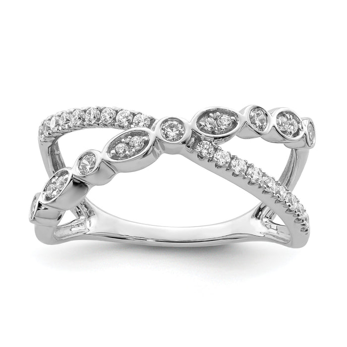14k White Gold Polished Criss Cross Diamond Ring-RM8411