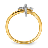 14k Two-tone Polished Cross Diamond Ring-RM8417