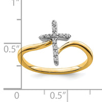 14k Two-tone Polished Cross Diamond Ring-RM8417