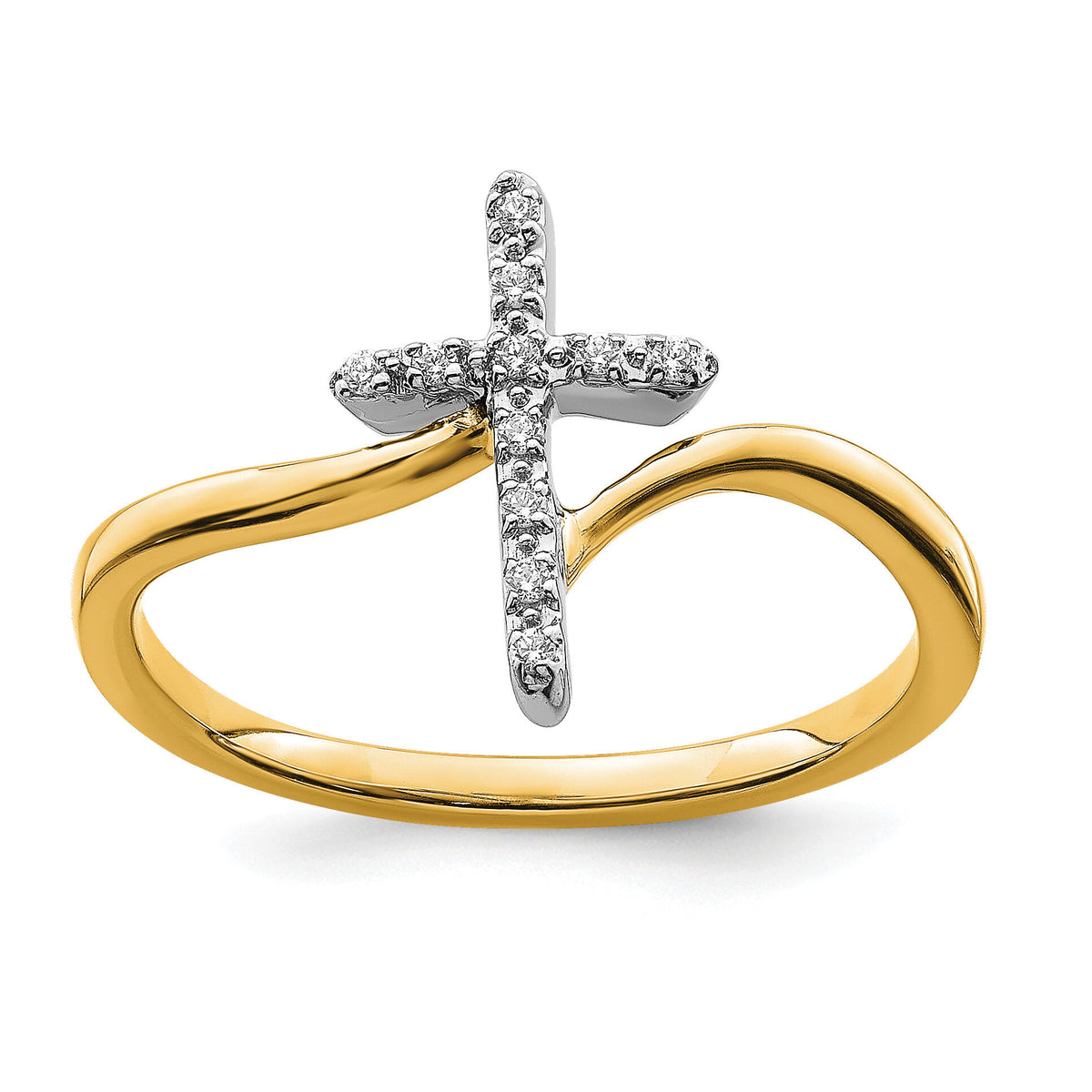 14k Two-tone Polished Cross Diamond Ring-RM8417