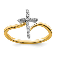 14k Two-tone Polished Cross Diamond Ring-RM8417