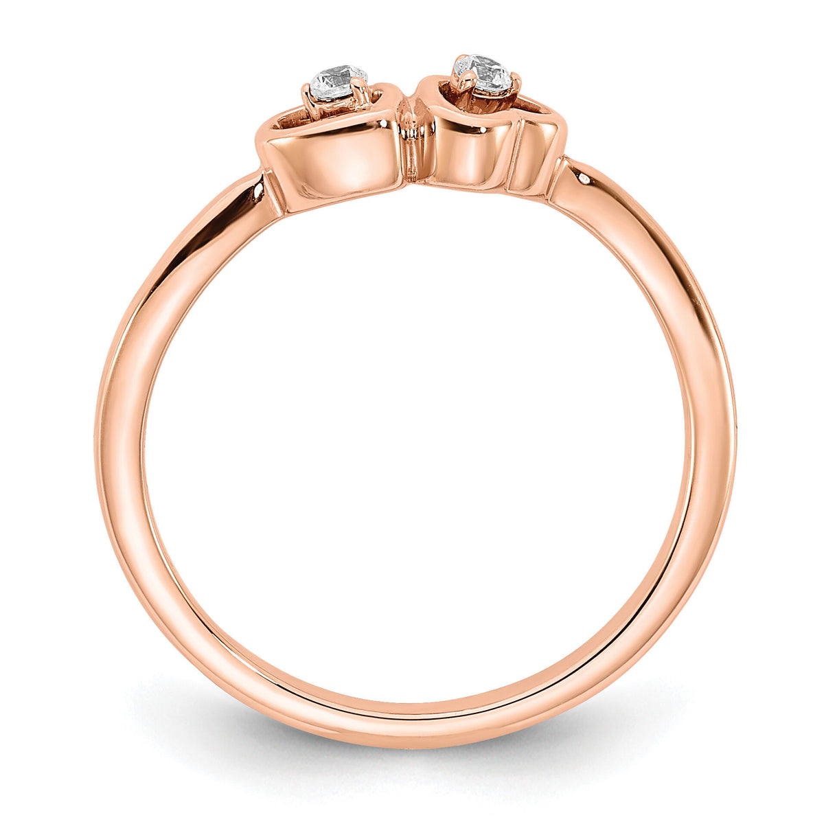 14k Rose Gold Polished Double Heart Diamond Ring-RM8418