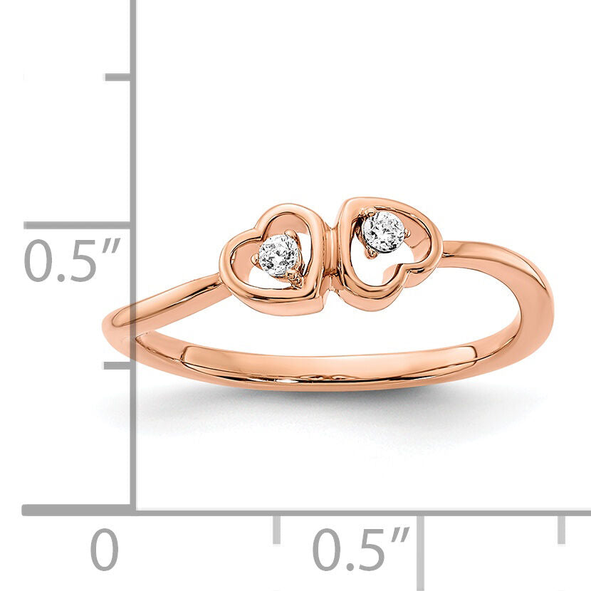 14k Rose Gold Polished Double Heart Diamond Ring-RM8418
