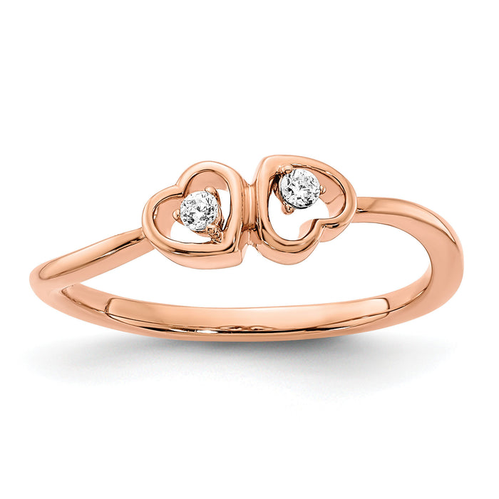 14k Rose Gold Polished Double Heart Diamond Ring-RM8418