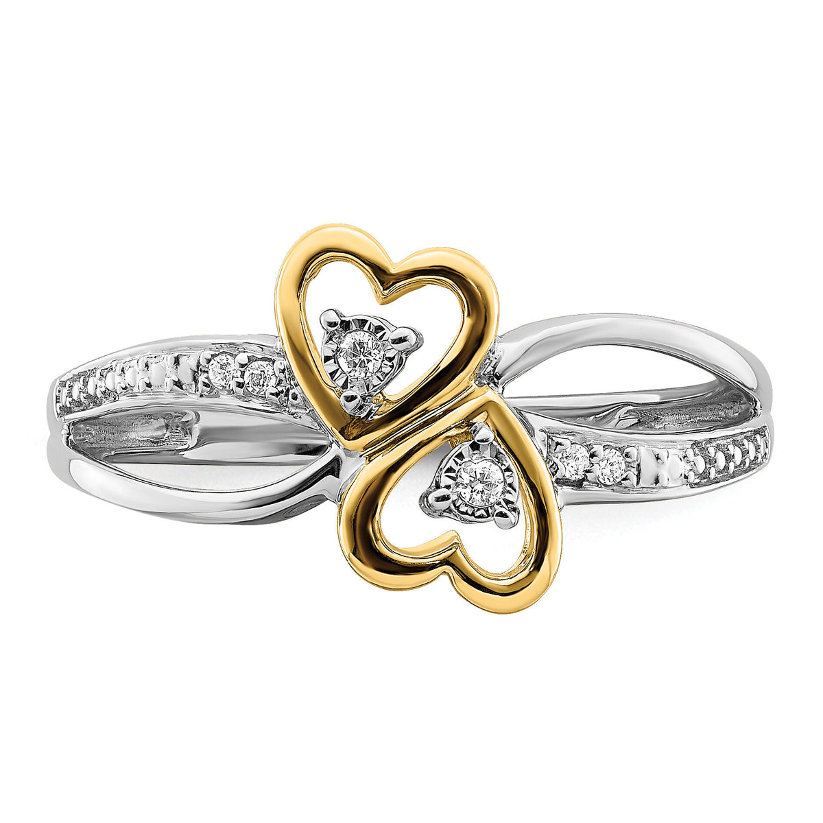 14k Two-tone Polished Double Heart Diamond Ring-RM8420