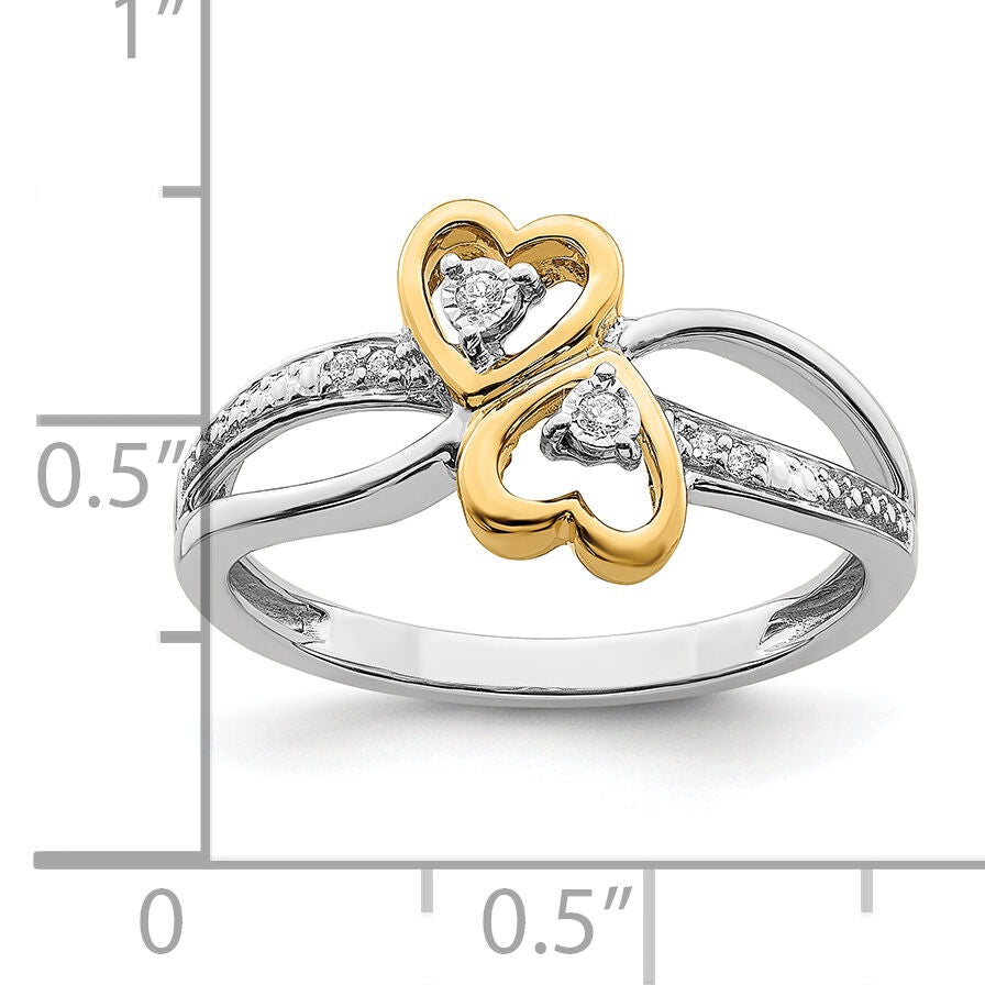 14k Two-tone Polished Double Heart Diamond Ring-RM8420
