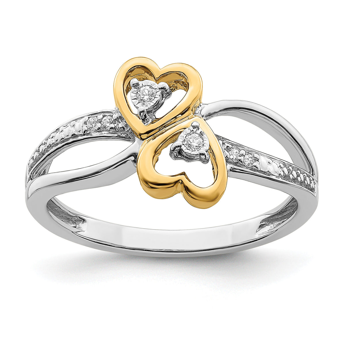 14k Two-tone Polished Double Heart Diamond Ring-RM8420