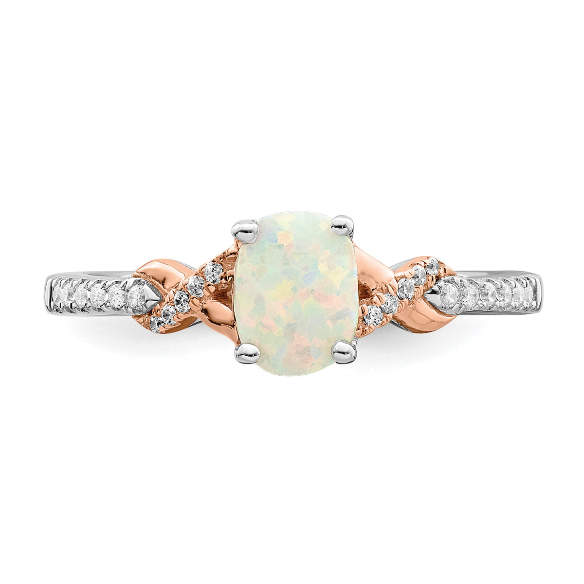 14k Two-tone Polished Oval Opal & Diamond Ring-RM8423