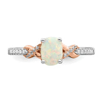 14k Two-tone Polished Oval Opal & Diamond Ring-RM8423
