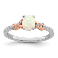 14k Two-tone Polished Oval Opal & Diamond Ring-RM8423