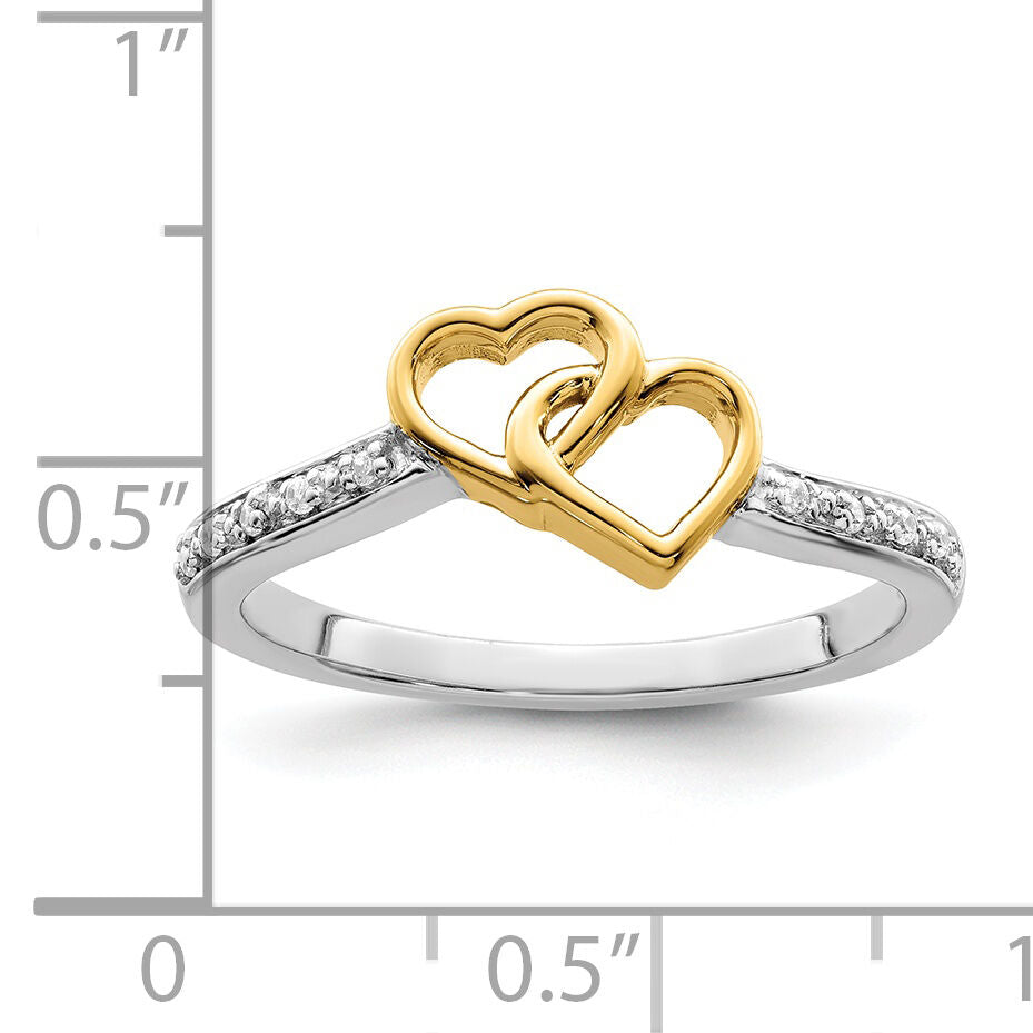 14k Two-tone Polished Double Heart Diamond Ring-RM8427
