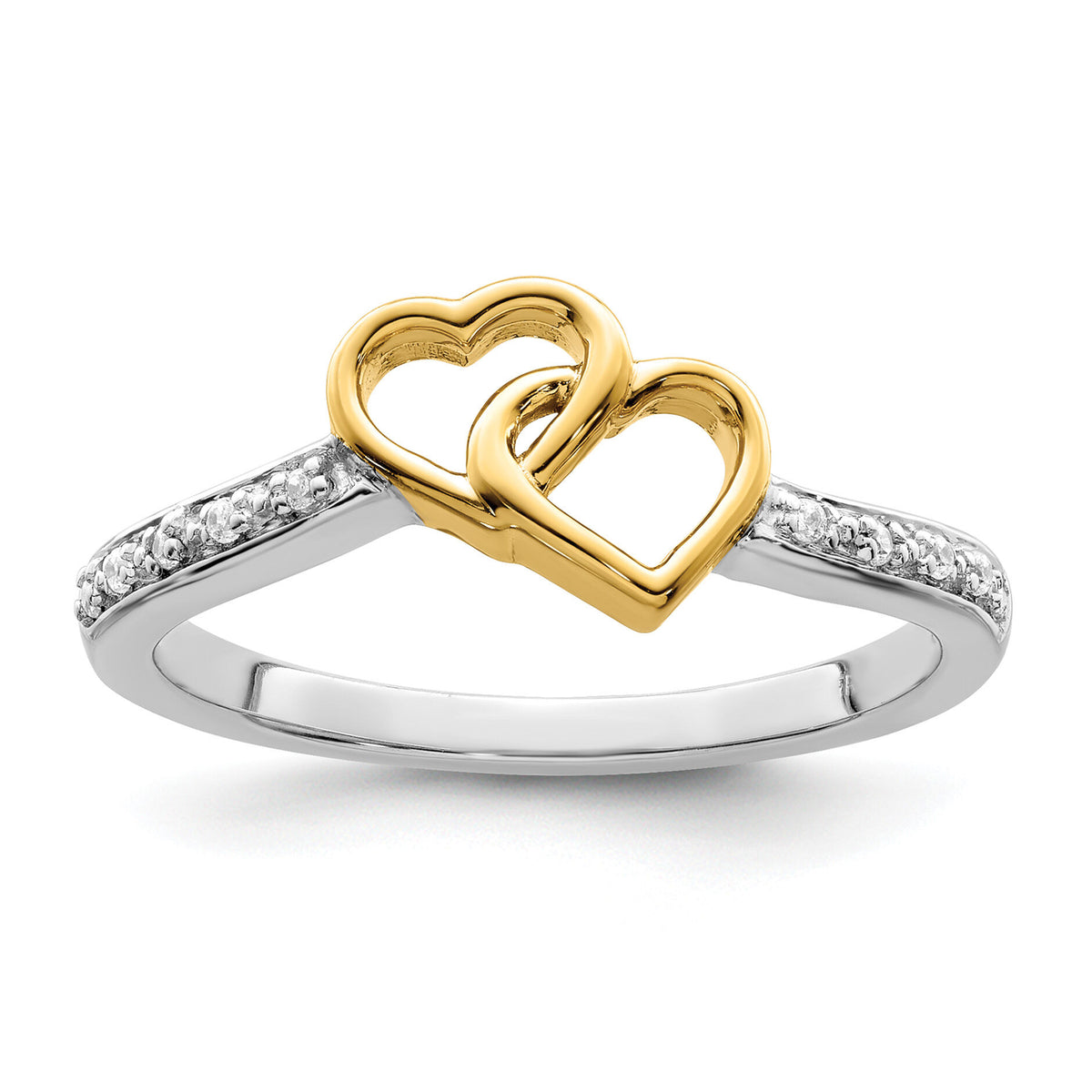 14k Two-tone Polished Double Heart Diamond Ring-RM8427