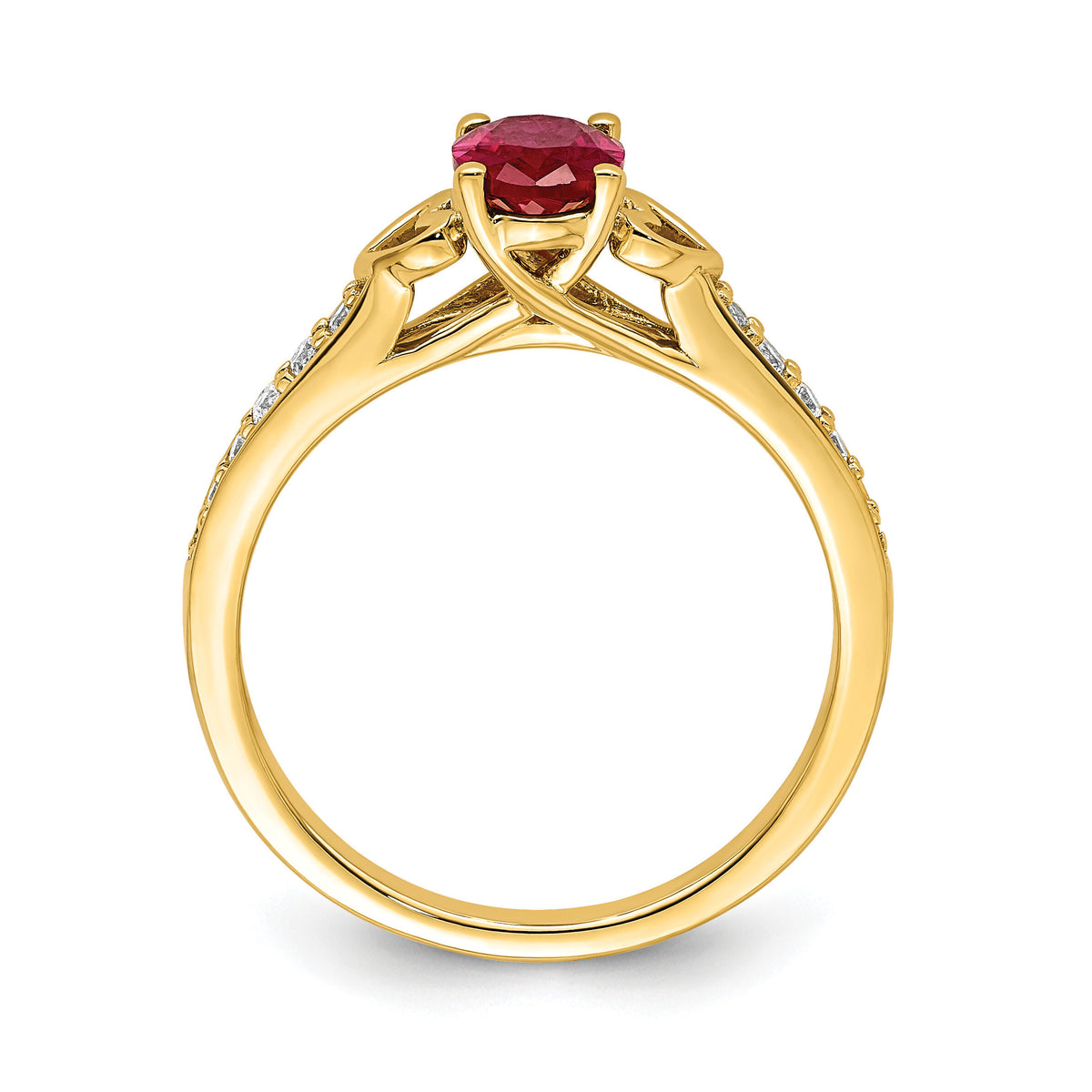 14k Polished Side Hearts Ruby and Diamond Ring-RM8432