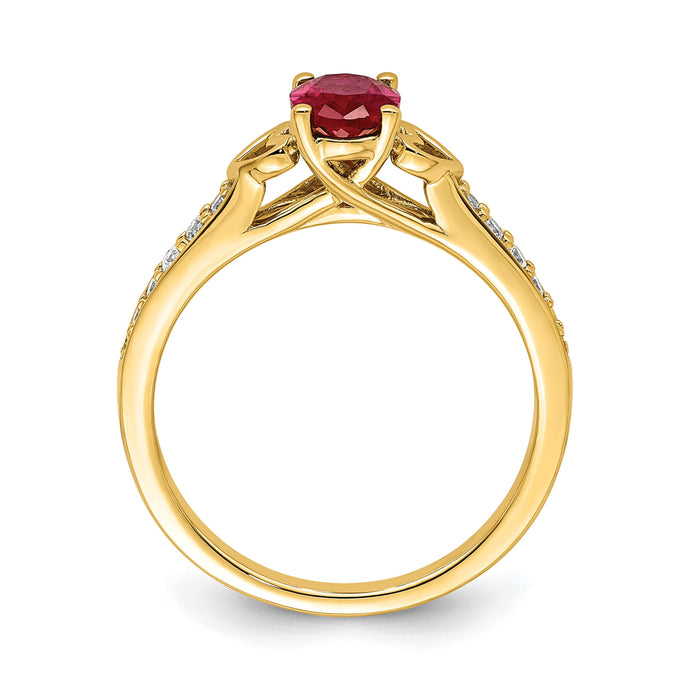 14k Polished Side Hearts Ruby and Diamond Ring-RM8432