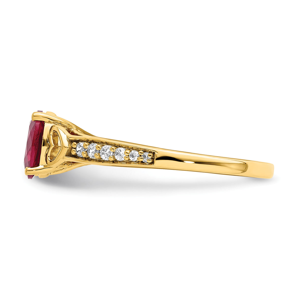 14k Polished Side Hearts Ruby and Diamond Ring-RM8432
