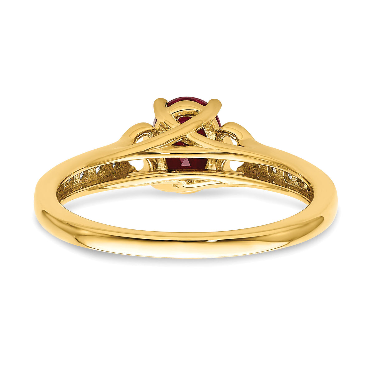 14k Polished Side Hearts Ruby and Diamond Ring-RM8432