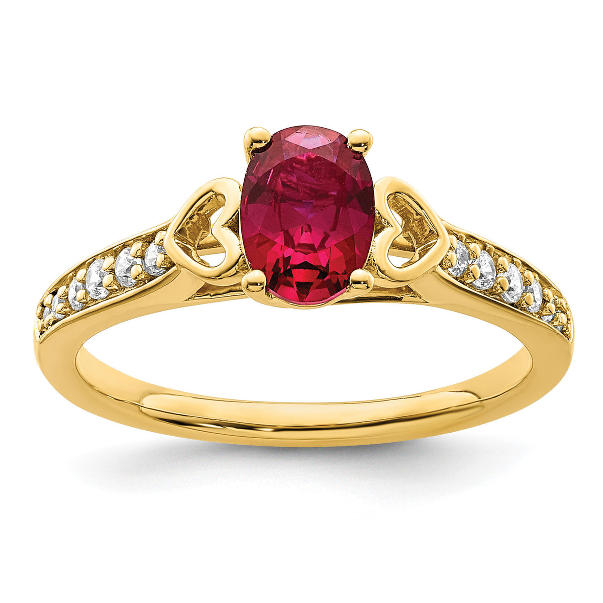 14k Polished Side Hearts Ruby and Diamond Ring-RM8432