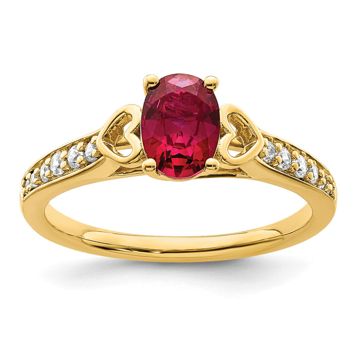 14k Polished Side Hearts Ruby and Diamond Ring-RM8432