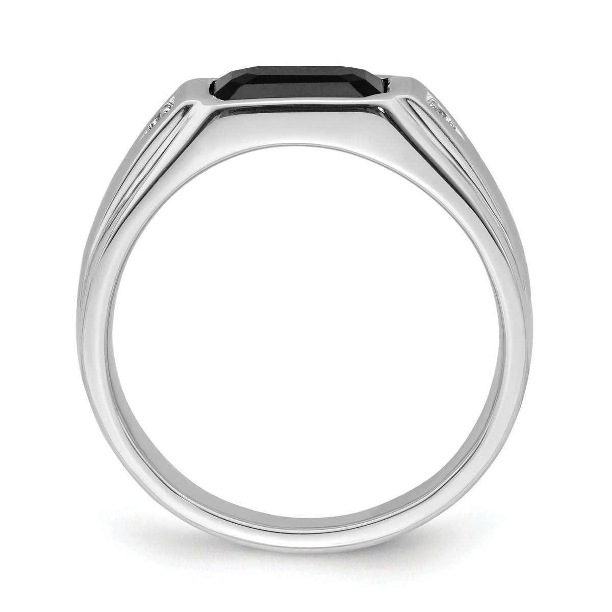 14k White Gold Polished & Satin Onyx & Diamond Mens Ring-RM8434