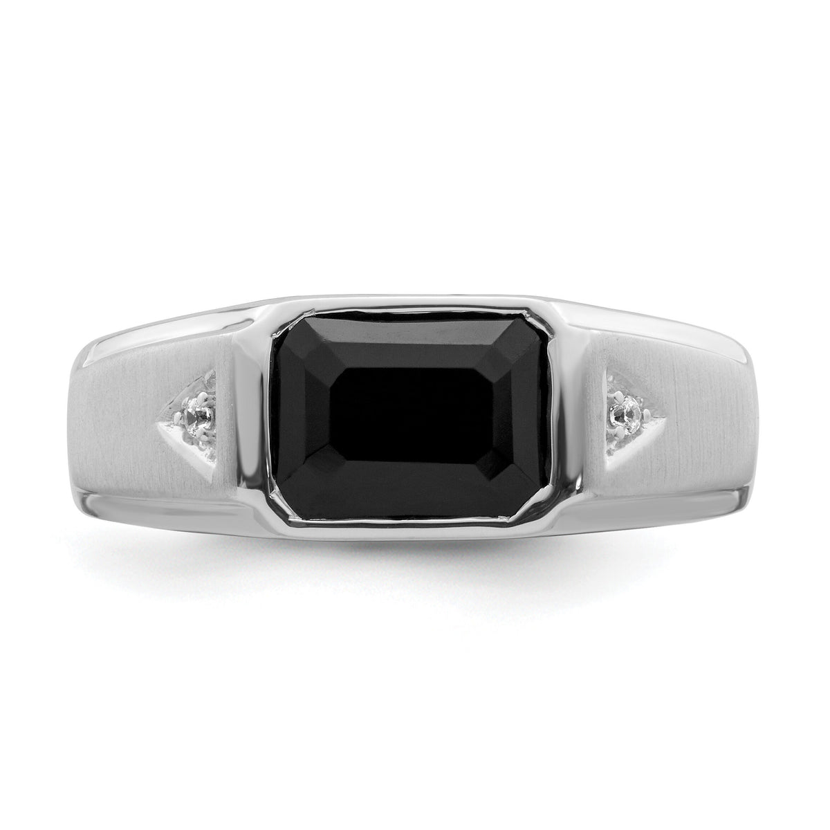14k White Gold Polished & Satin Onyx & Diamond Mens Ring-RM8434