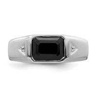 14k White Gold Polished & Satin Onyx & Diamond Mens Ring-RM8434