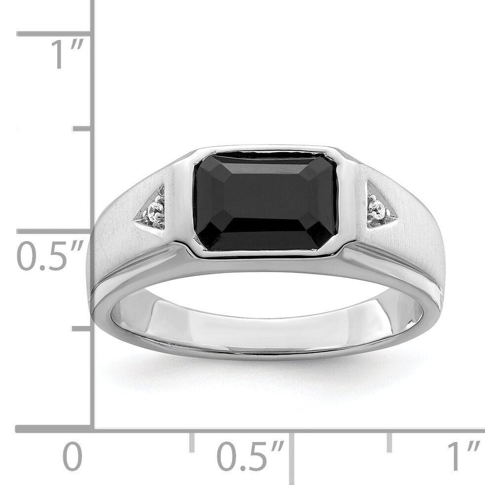 14k White Gold Polished & Satin Onyx & Diamond Mens Ring-RM8434