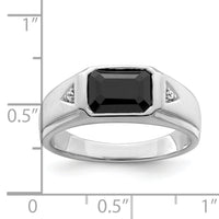 14k White Gold Polished & Satin Onyx & Diamond Mens Ring-RM8434