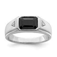 14k White Gold Polished & Satin Onyx & Diamond Mens Ring-RM8434