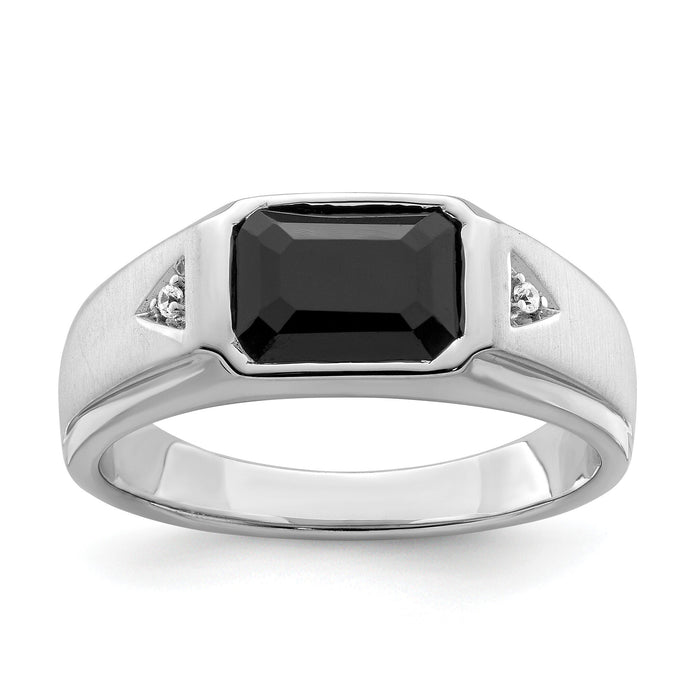 14k White Gold Polished & Satin Onyx & Diamond Mens Ring-RM8434