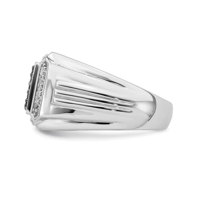 14k White Gold Polished Black and White Sapphire Mens Ring-RM8435