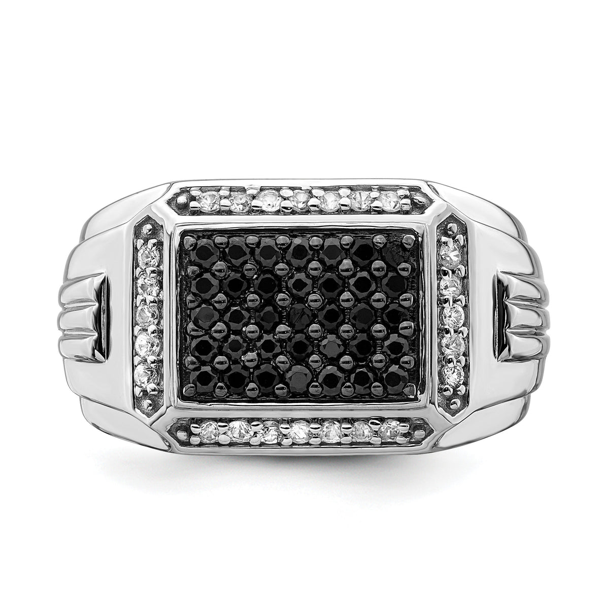 14k White Gold Polished Black and White Sapphire Mens Ring-RM8435
