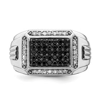14k White Gold Polished Black and White Sapphire Mens Ring-RM8435