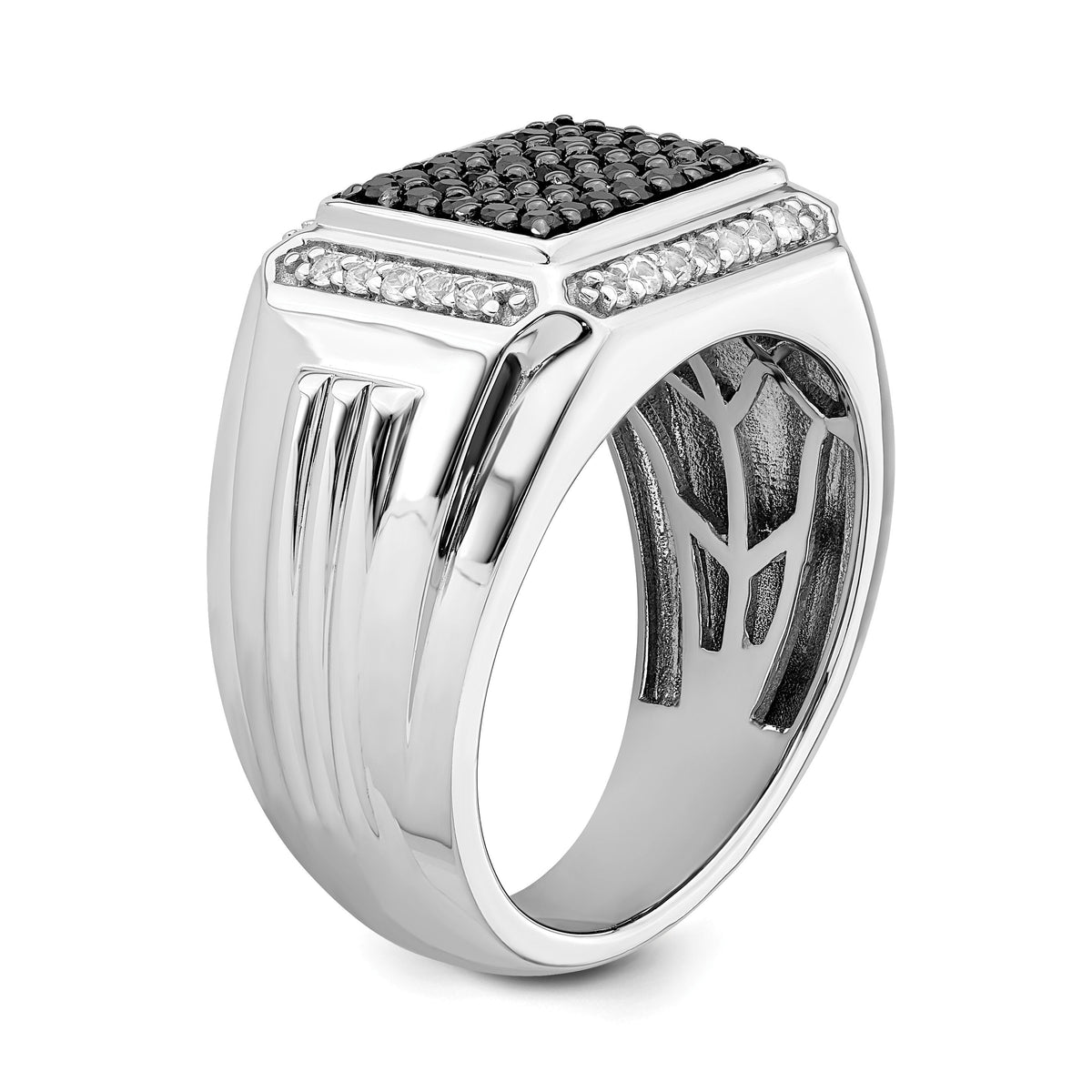 14k White Gold Polished Black and White Sapphire Mens Ring-RM8435