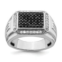14k White Gold Polished Black and White Sapphire Mens Ring-RM8435