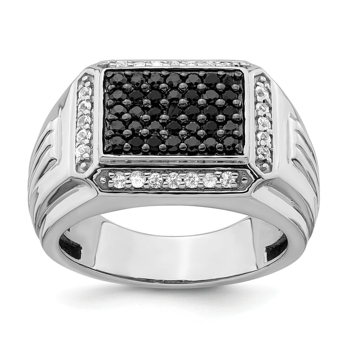 14k White Gold Polished Black and White Sapphire Mens Ring-RM8435