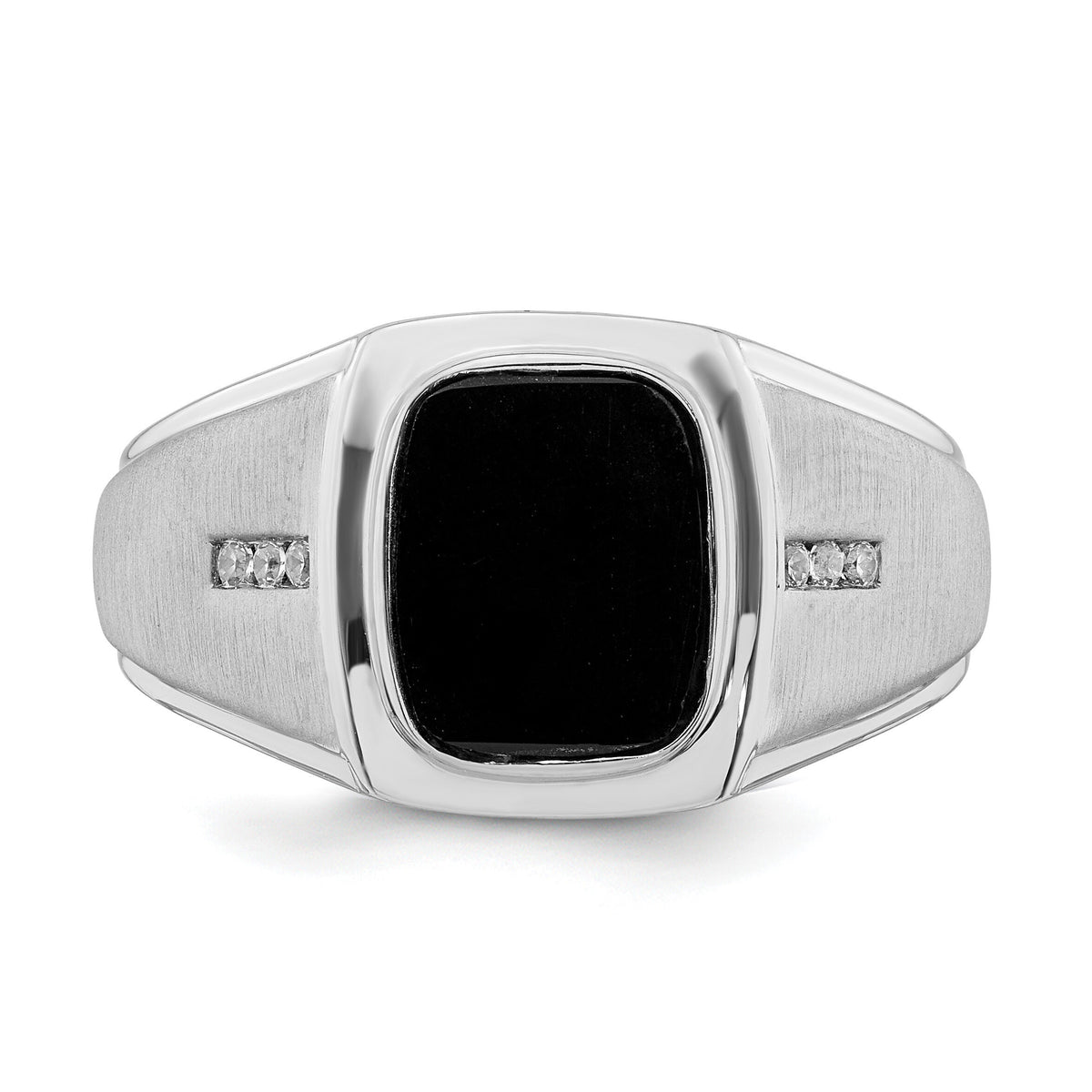 14k White Gold Polished & Satin Onyx & Diamond Mens Ring-RM8439
