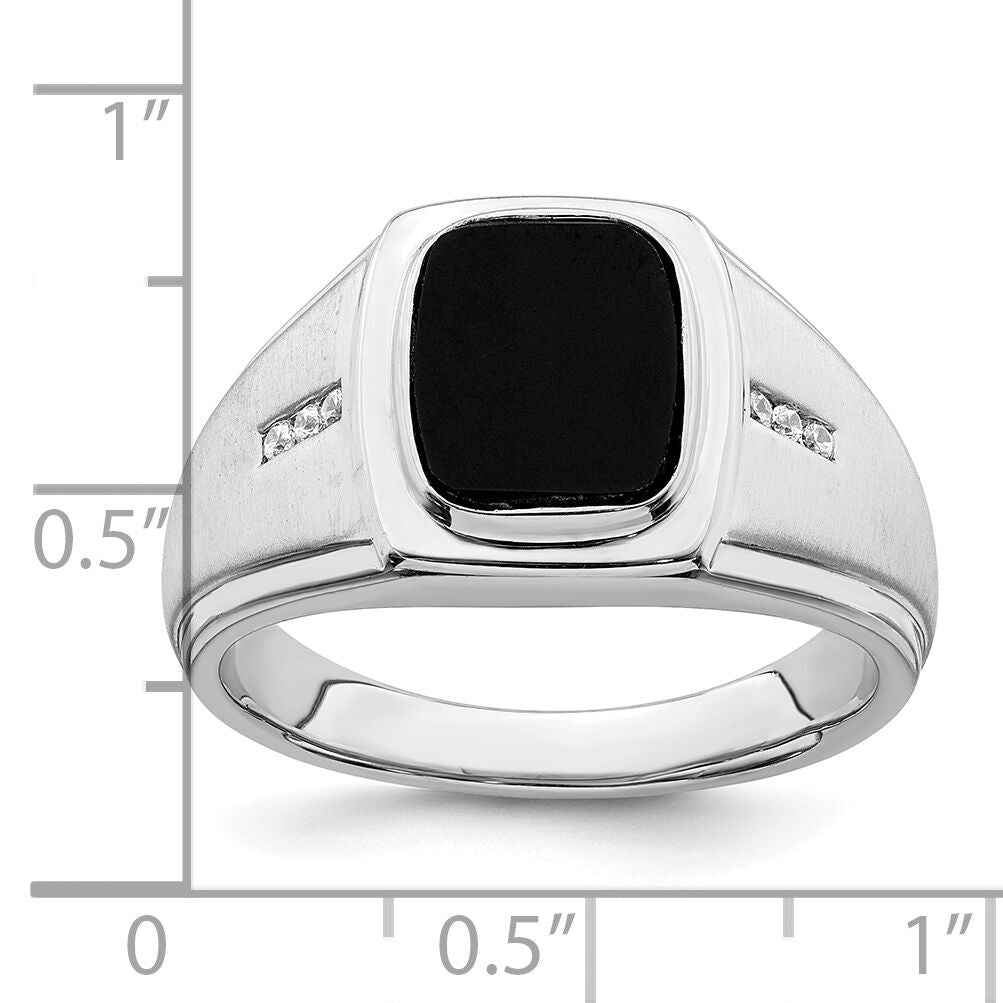 14k White Gold Polished & Satin Onyx & Diamond Mens Ring-RM8439