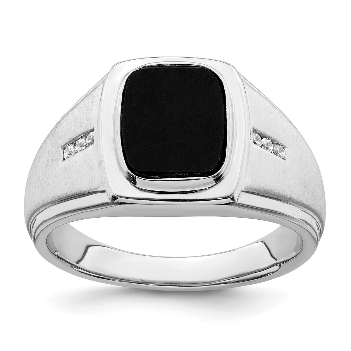 14k White Gold Polished & Satin Onyx & Diamond Mens Ring-RM8439