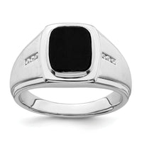 14k White Gold Polished & Satin Onyx & Diamond Mens Ring-RM8439