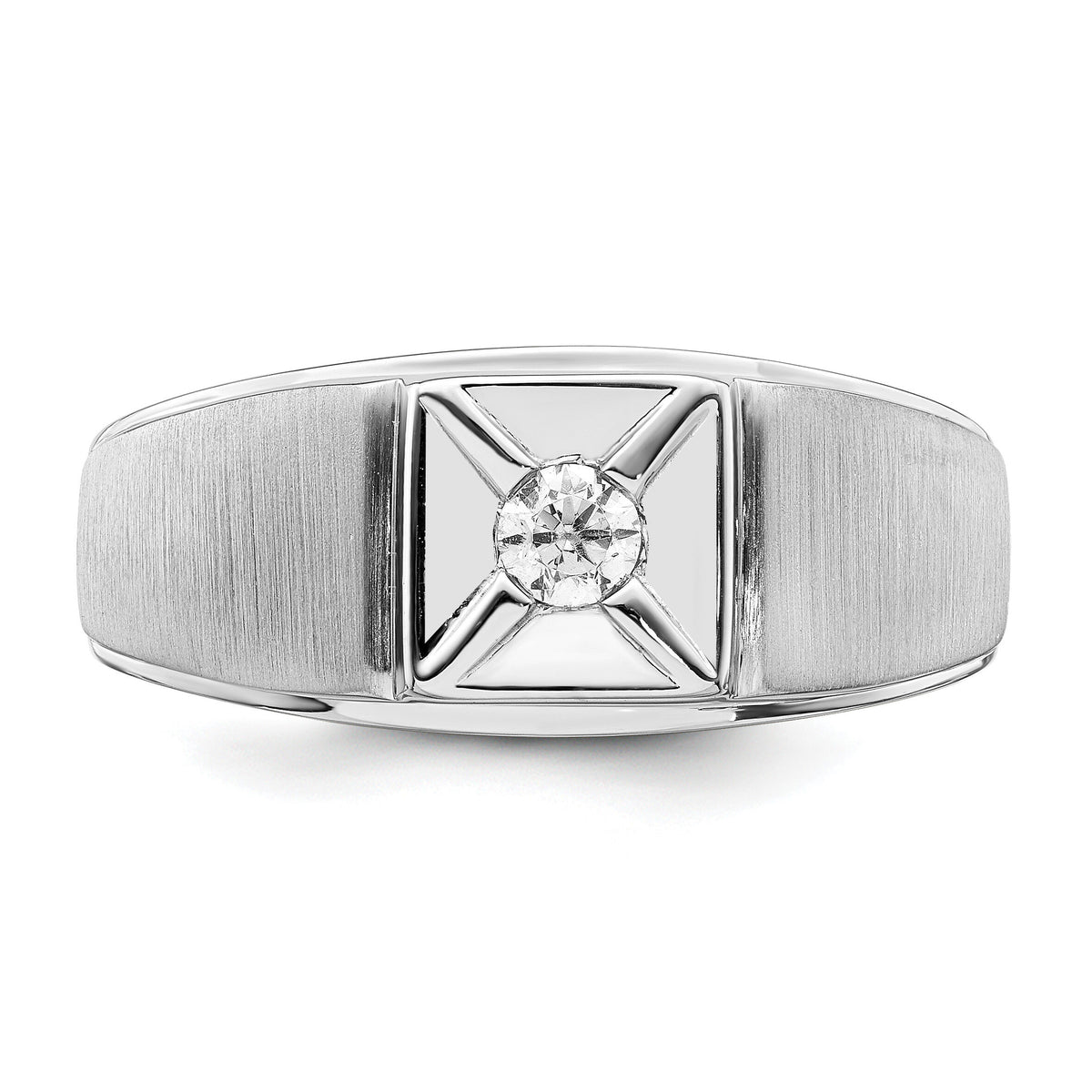 14k White Gold Polished & Satin Diamond Mens Ring-RM8440