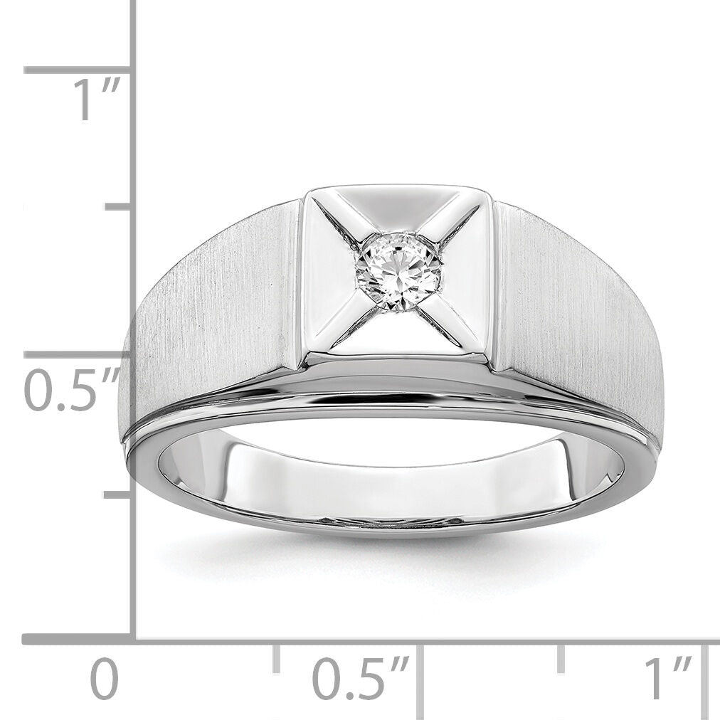 14k White Gold Polished & Satin Diamond Mens Ring-RM8440