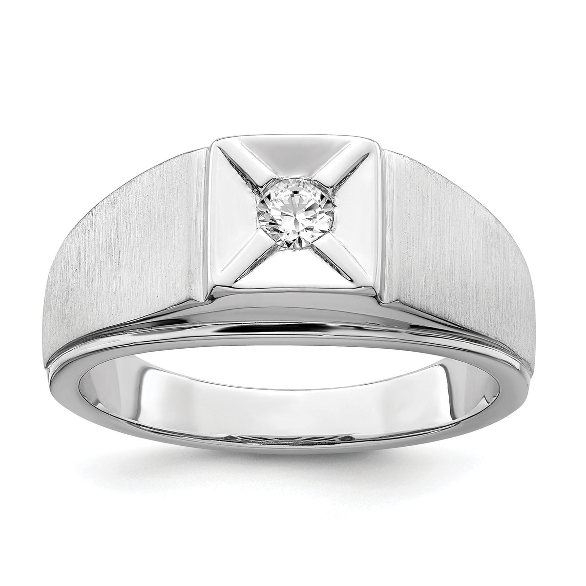 14k White Gold Polished & Satin Diamond Mens Ring-RM8440