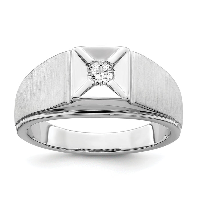 14k White Gold Polished & Satin Diamond Mens Ring-RM8440