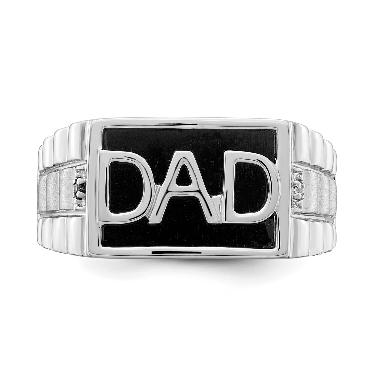 14k White Gold Polished & Satin Onyx & Diamond DAD Mens Ring-RM8441