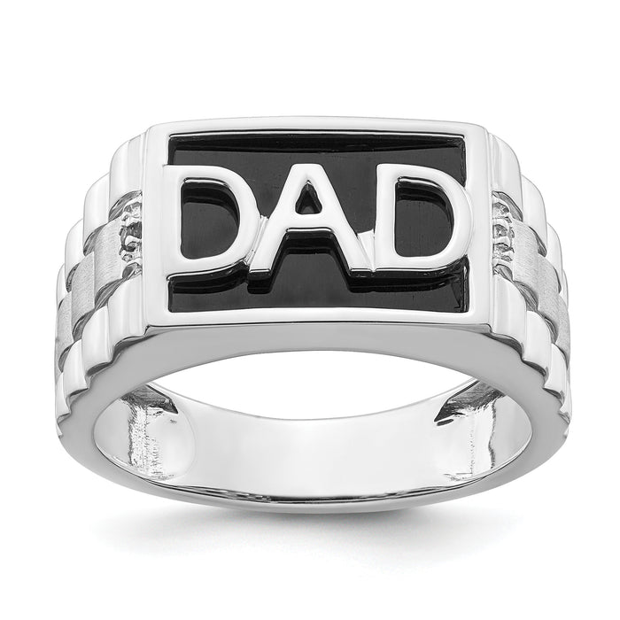 14k White Gold Polished & Satin Onyx & Diamond DAD Mens Ring-RM8441