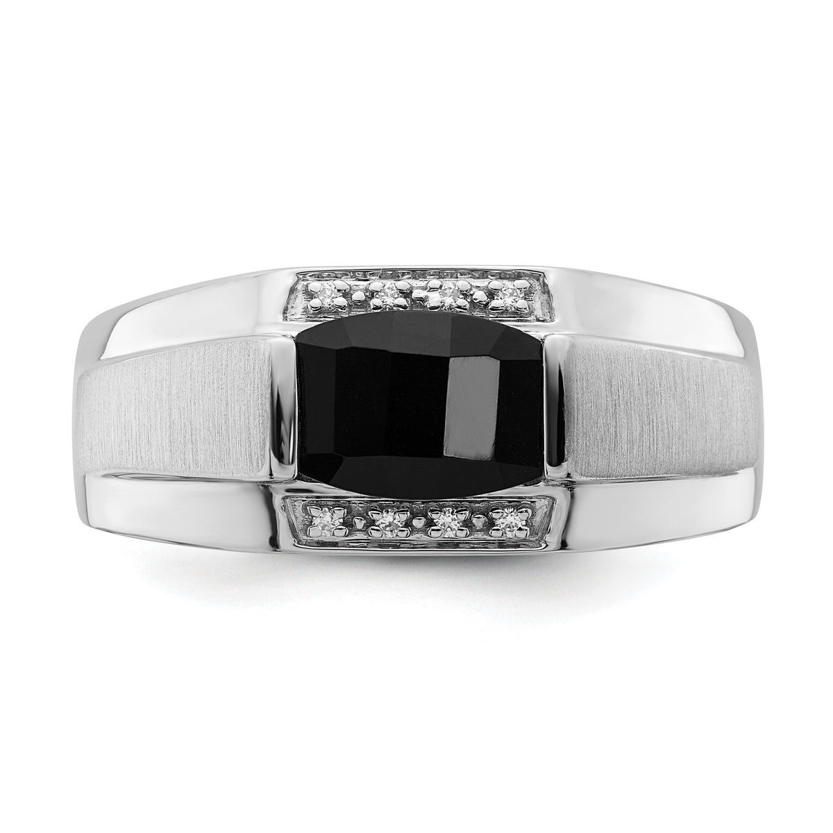 14k White Gold Polished & Satin Onyx & Diamond Mens Ring-RM8442